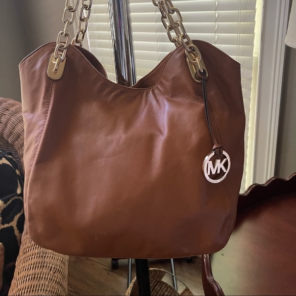 Michael Kors Tan Leather Hobo Bag with Gold Accents - Picture 1 of 7